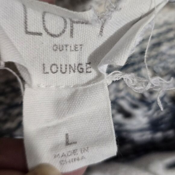LOFT Outlet Lounge - Sweater Knit Distressed  Pullover - Blue White - Size L - Picture 6 of 7